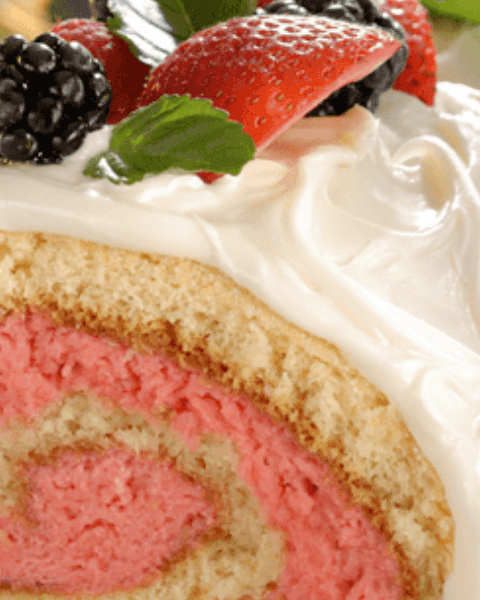 "Rollo de fresa y pistacho sin gluten"